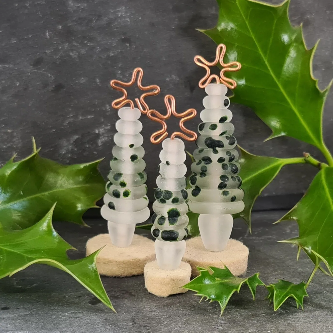 Glass Christmas Tree Ornament - Frosted Green Speckle