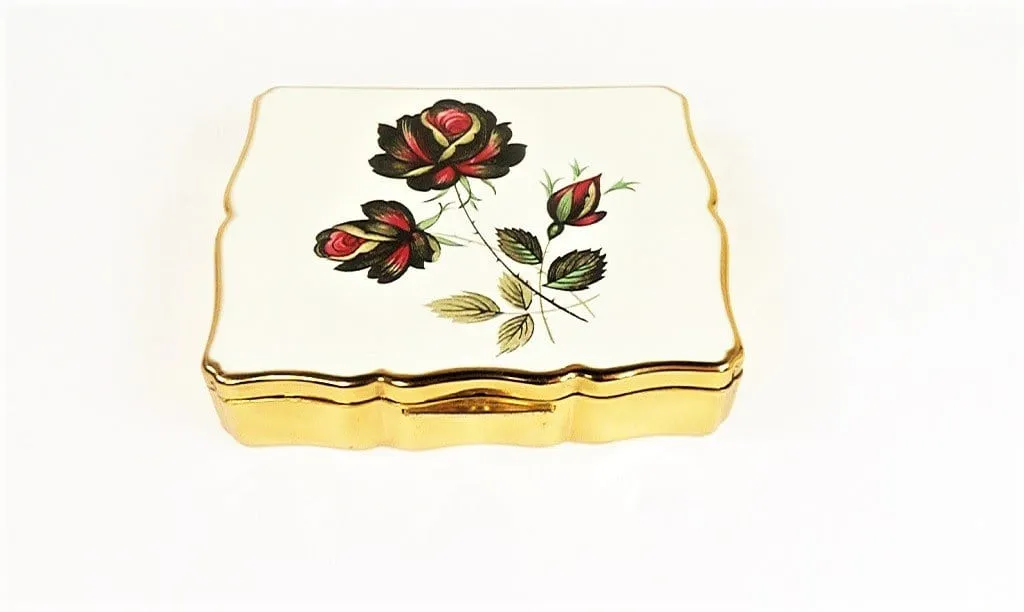 Gorgeous Stratton Music Box 1950s MUSICA Enamelled Music Box Red Roses