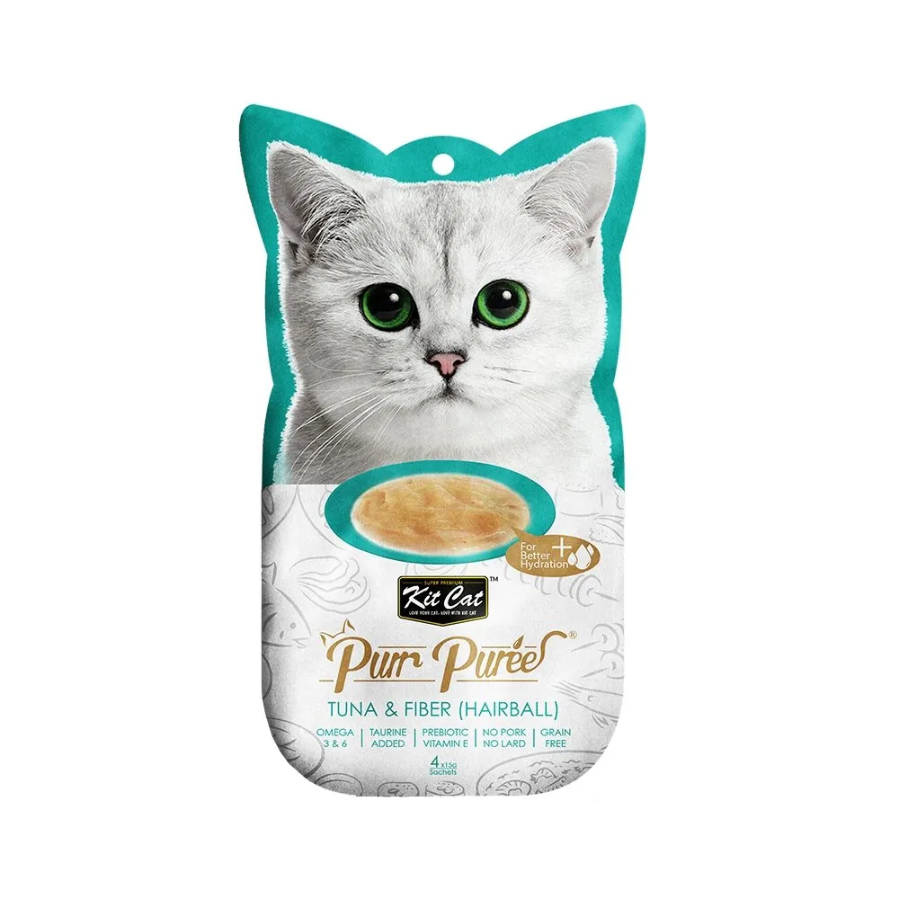 Kit Cat® Purr Purées® Tuna & Fiber (Hairball) Cat Treat 4 x 15gm