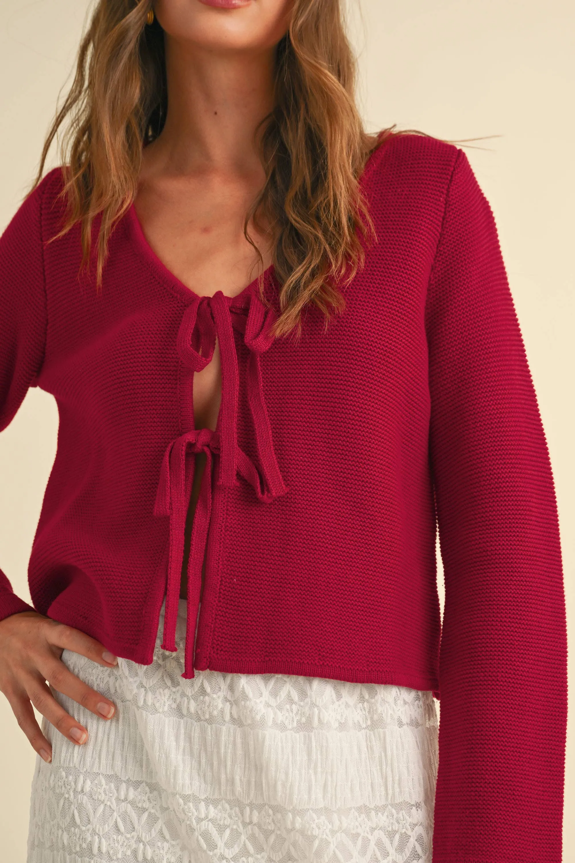 KNIT TIE FRONT CARDIGAN