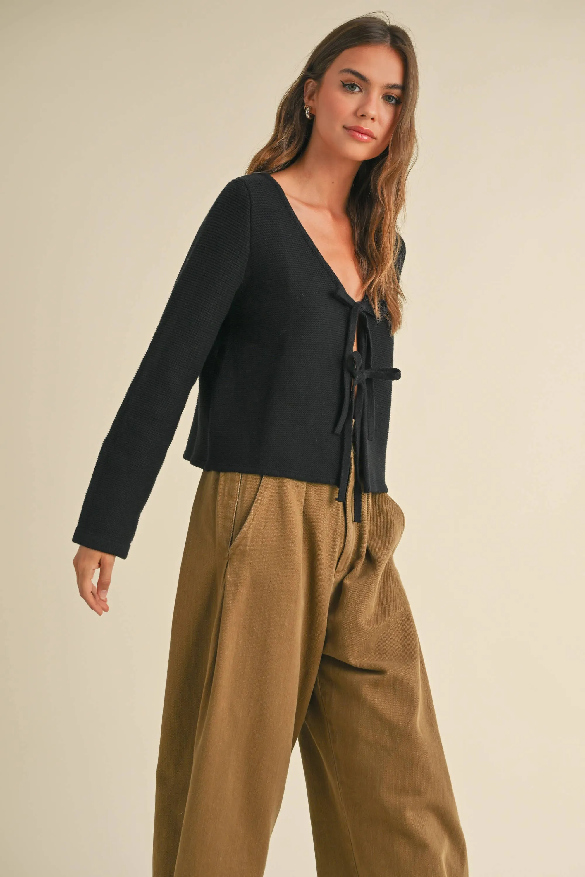 KNIT TIE FRONT CARDIGAN