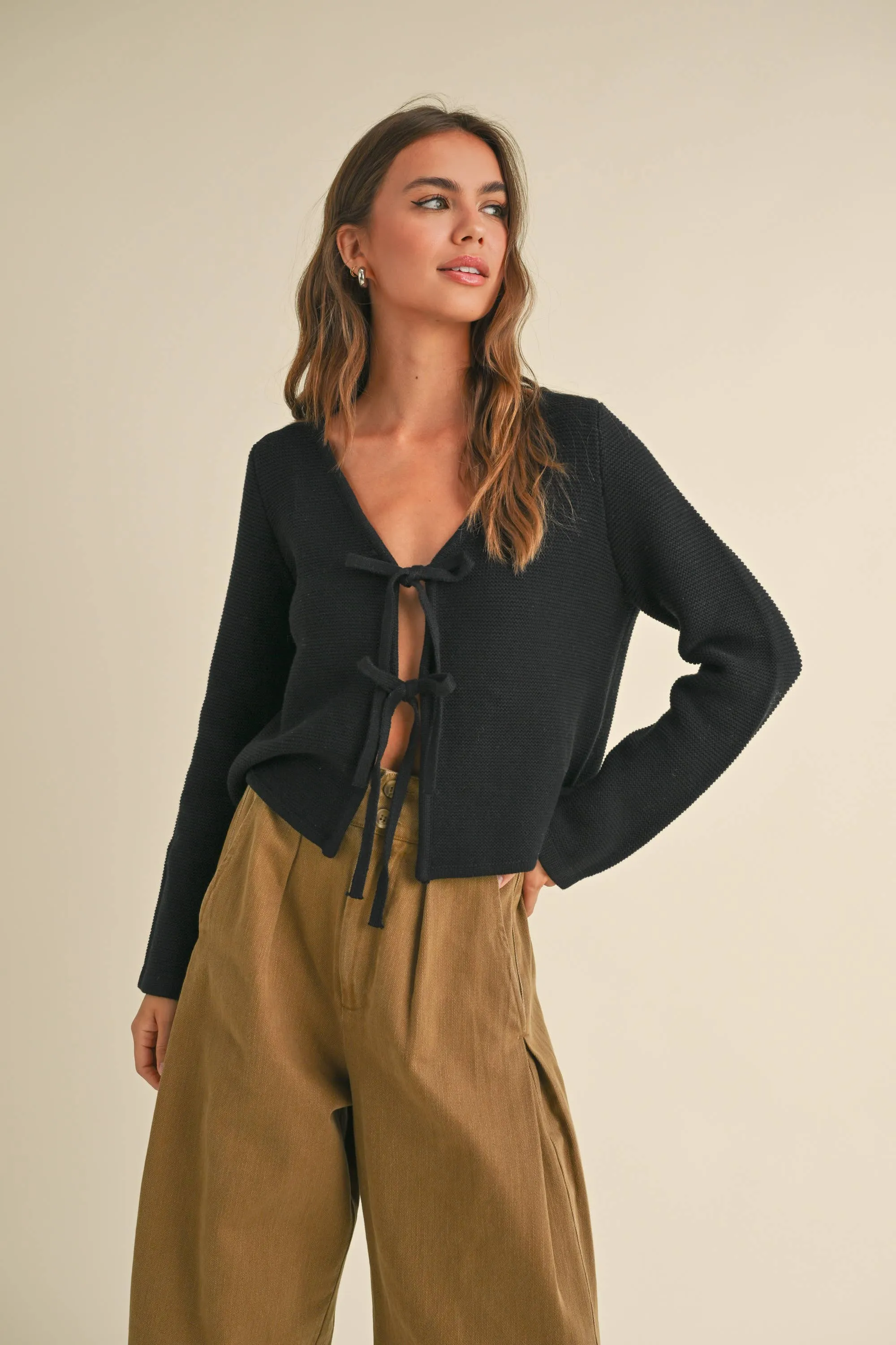 KNIT TIE FRONT CARDIGAN