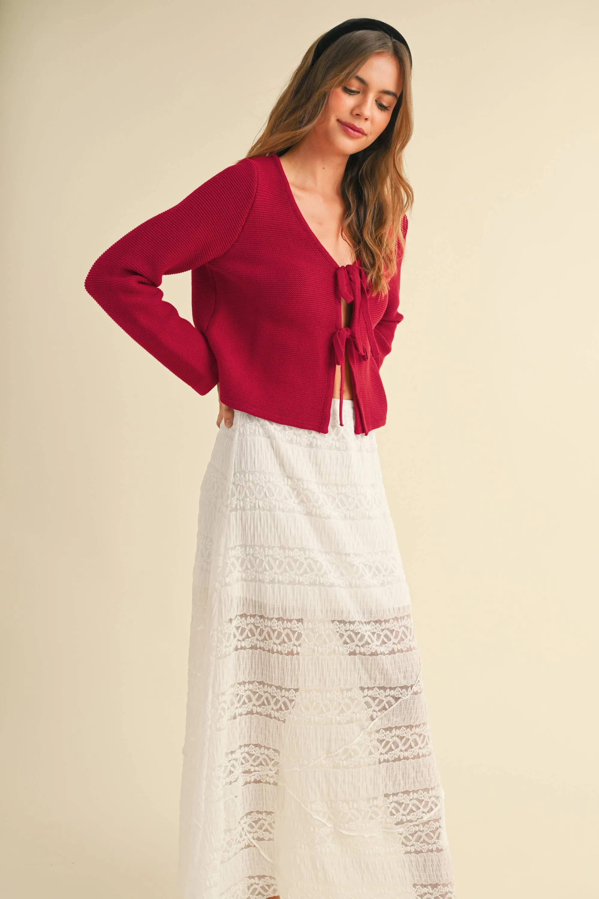 KNIT TIE FRONT CARDIGAN