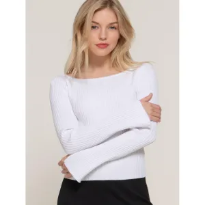 Long Sleeve Boat Neck White Sweater
