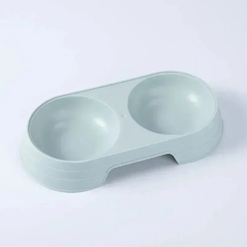 Macaron Pet Double Bowl - Plastic Feeding Tray for Cats & Dogs, Food & Water Feeder
