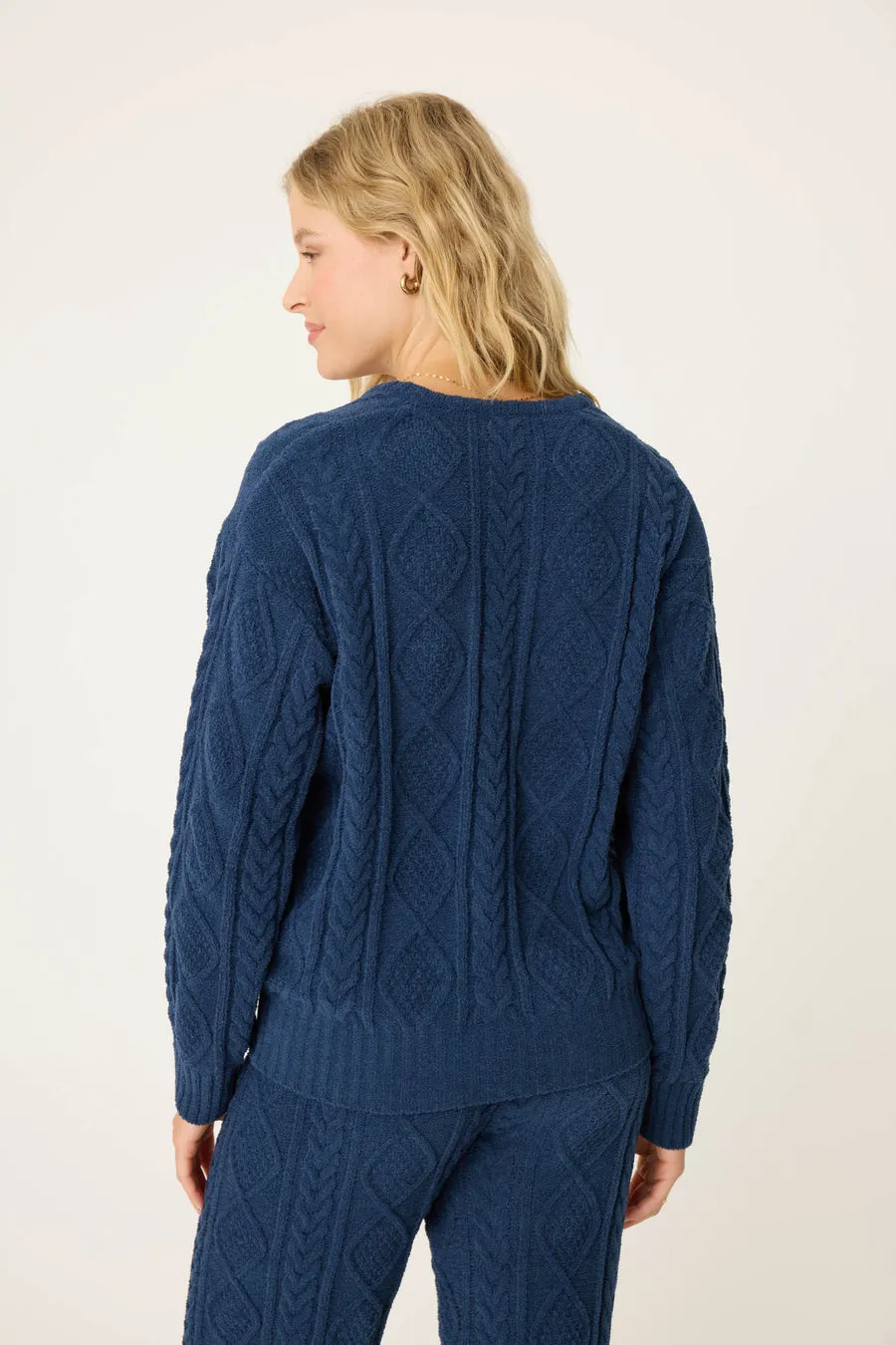 Midnight Cozy Cable V Sweater