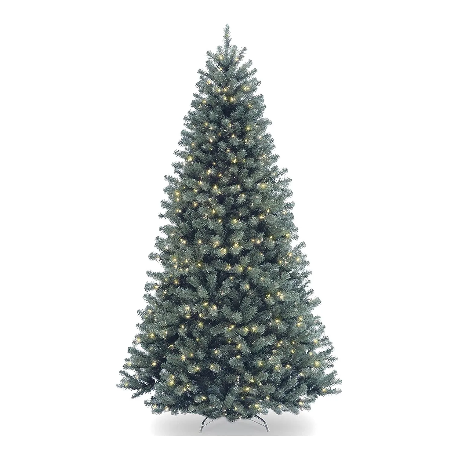 National Tree Company Pre-Lit Artificial Full Christmas Tree, Blue, North Valley Spruce, White Lights, Includes Stand, 7.5 Feet