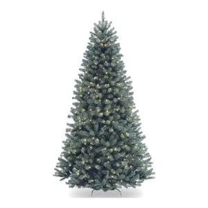 National Tree Company Pre-Lit Artificial Full Christmas Tree, Blue, North Valley Spruce, White Lights, Includes Stand, 7.5 Feet