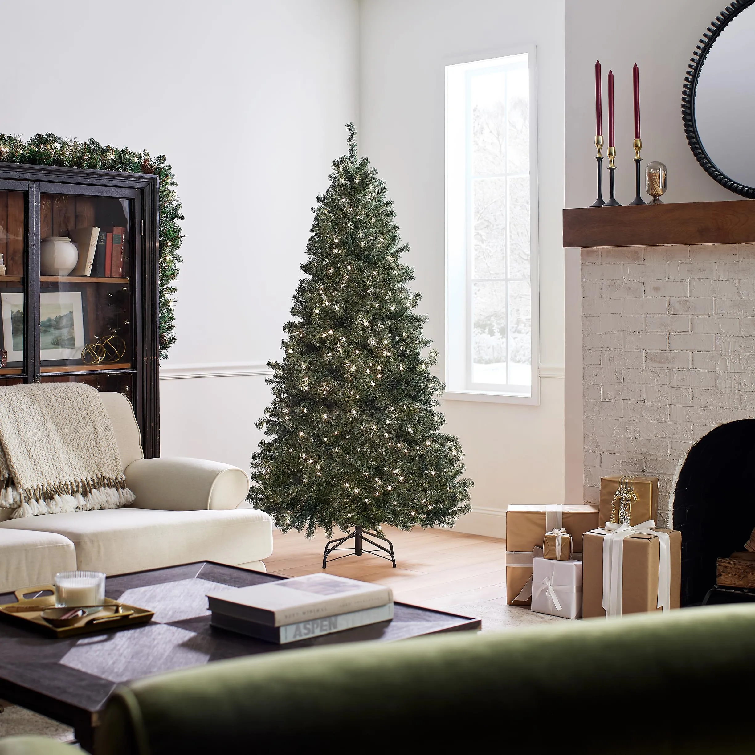 National Tree Company Pre-Lit Artificial Full Christmas Tree, Blue, North Valley Spruce, White Lights, Includes Stand, 7.5 Feet