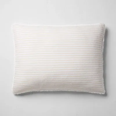 New - King Euro 26''x34'' Heavyweight Linen Blend Stripe Decorative Throw Pillow Natural - Casaluna