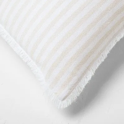 New - King Euro 26''x34'' Heavyweight Linen Blend Stripe Decorative Throw Pillow Natural - Casaluna