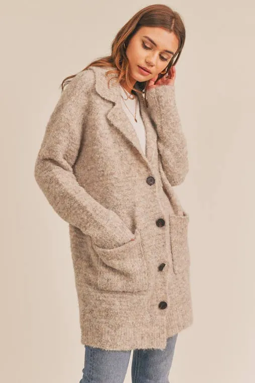 Notched Collar Cardigan (Oatmeal)