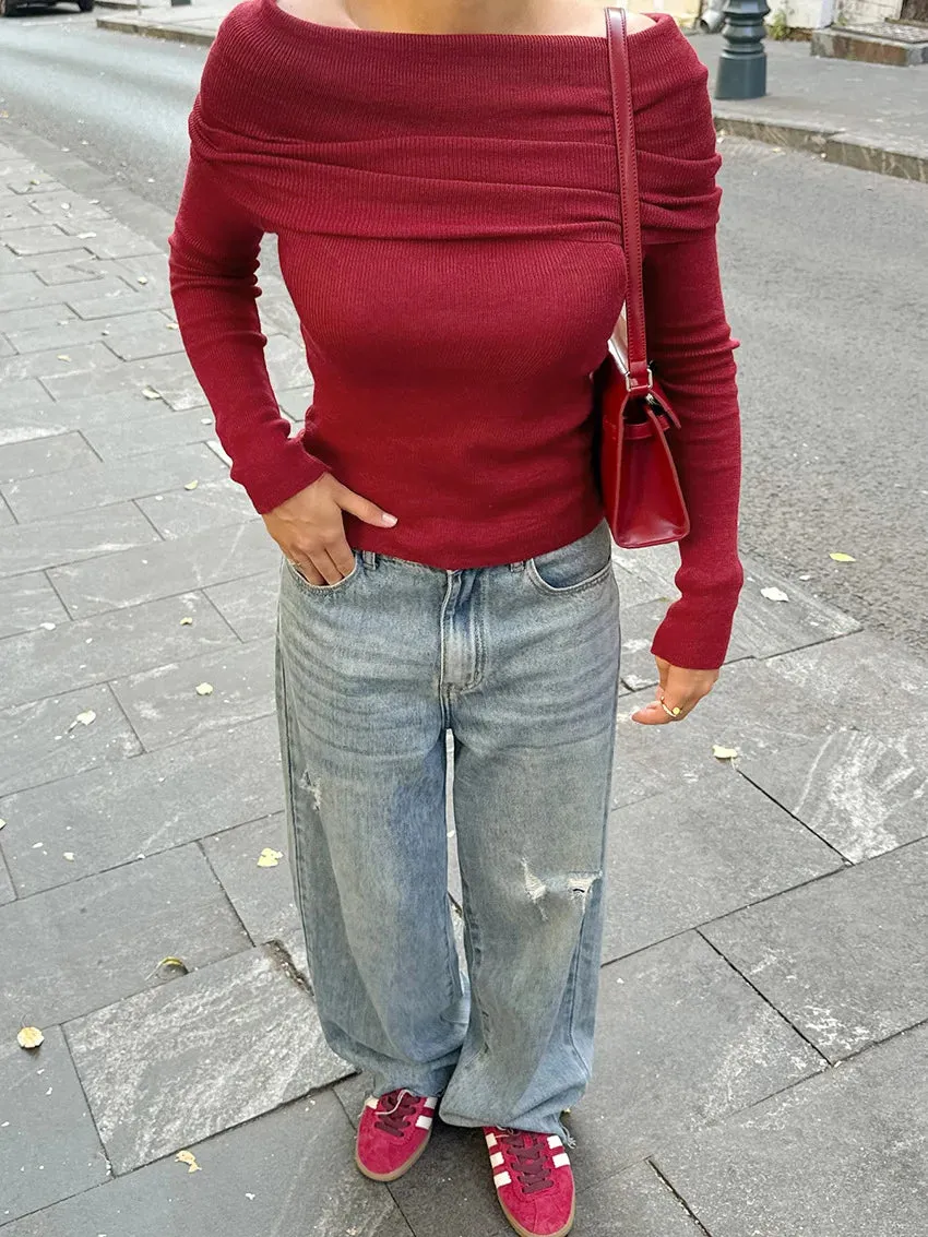 Off-Shoulder Knitwear Pullover Top