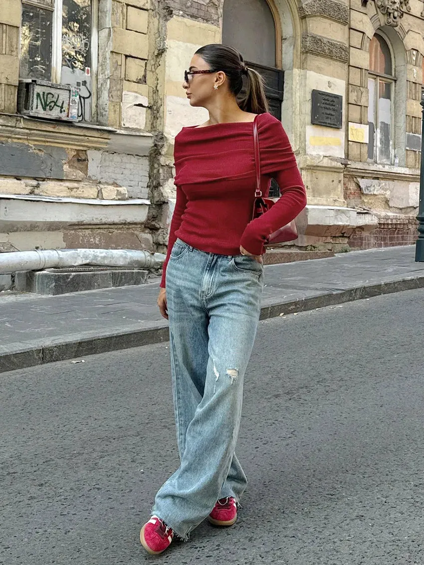 Off-Shoulder Knitwear Pullover Top