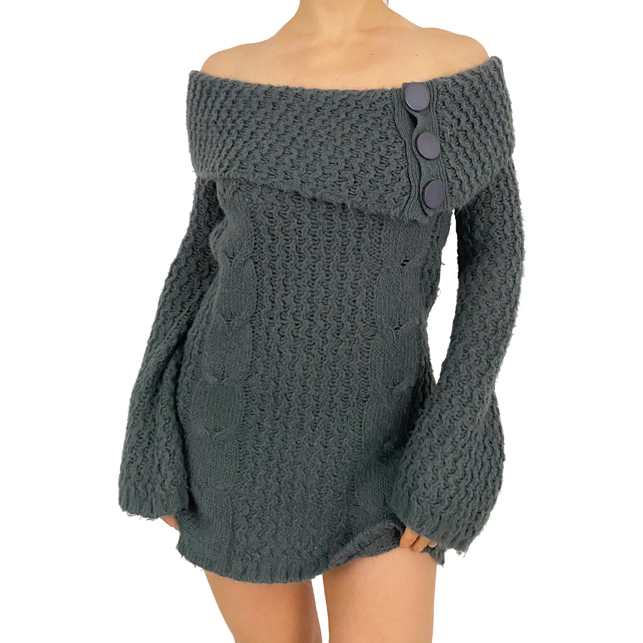Off the Shoulder Dusty Sweater Dress (S)
