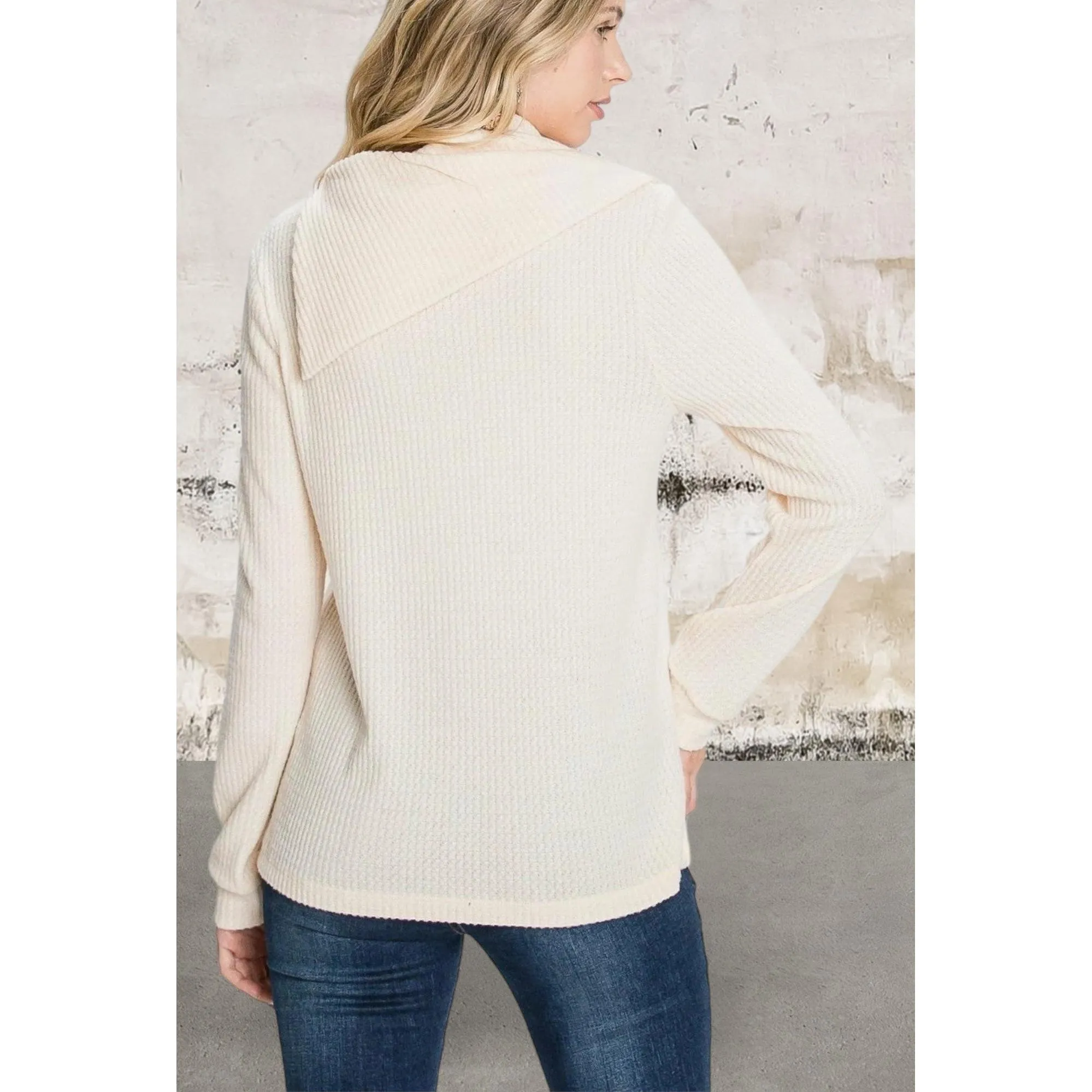 Off White Buttoned Flap Mock Sweater