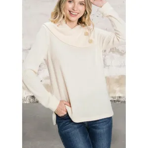 Off White Buttoned Flap Mock Sweater