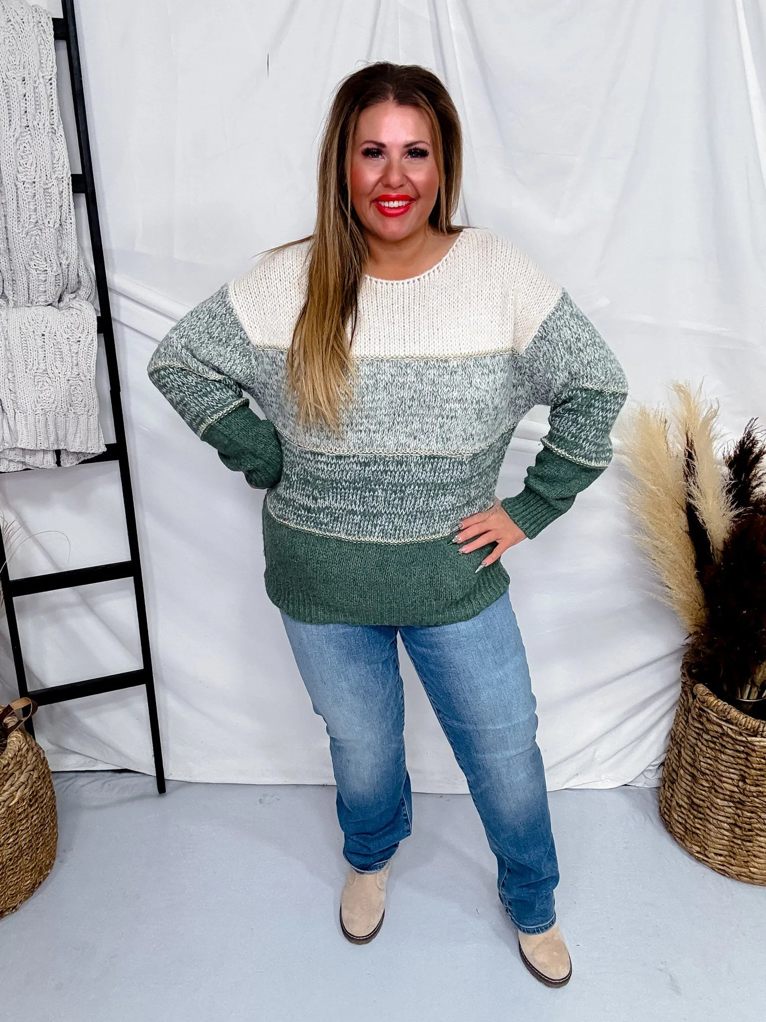 Olive Two-Toned Pullover Sweater