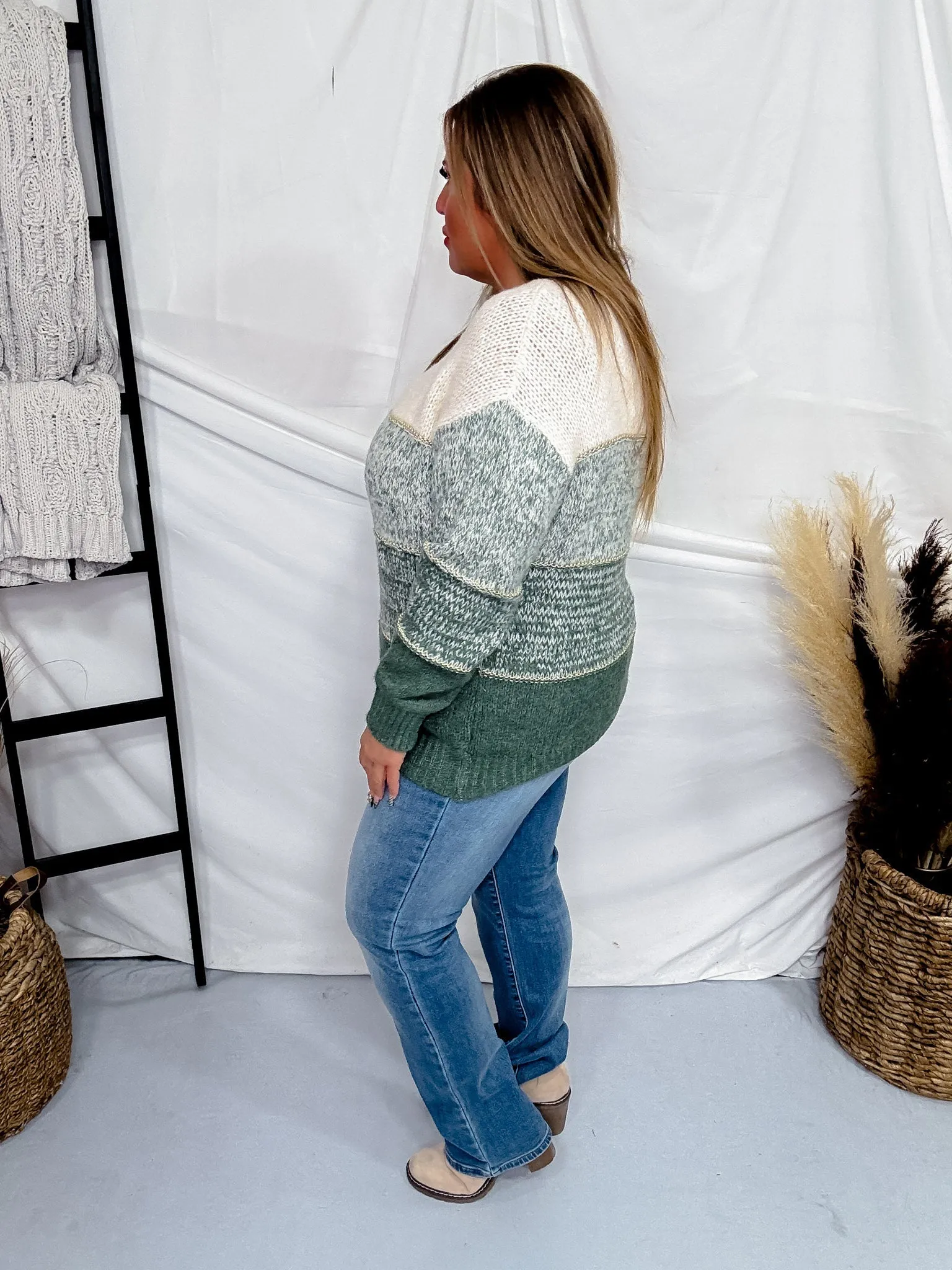 Olive Two-Toned Pullover Sweater
