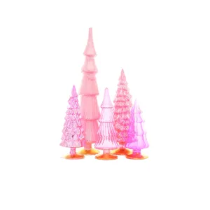 Pink Glass Trees, Set of Five