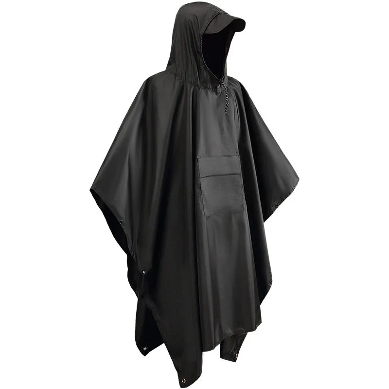 Portable 3 In 1 Rain Coat Hiking Camping Multifunctional Raincoat Poncho Mat Awning Durable