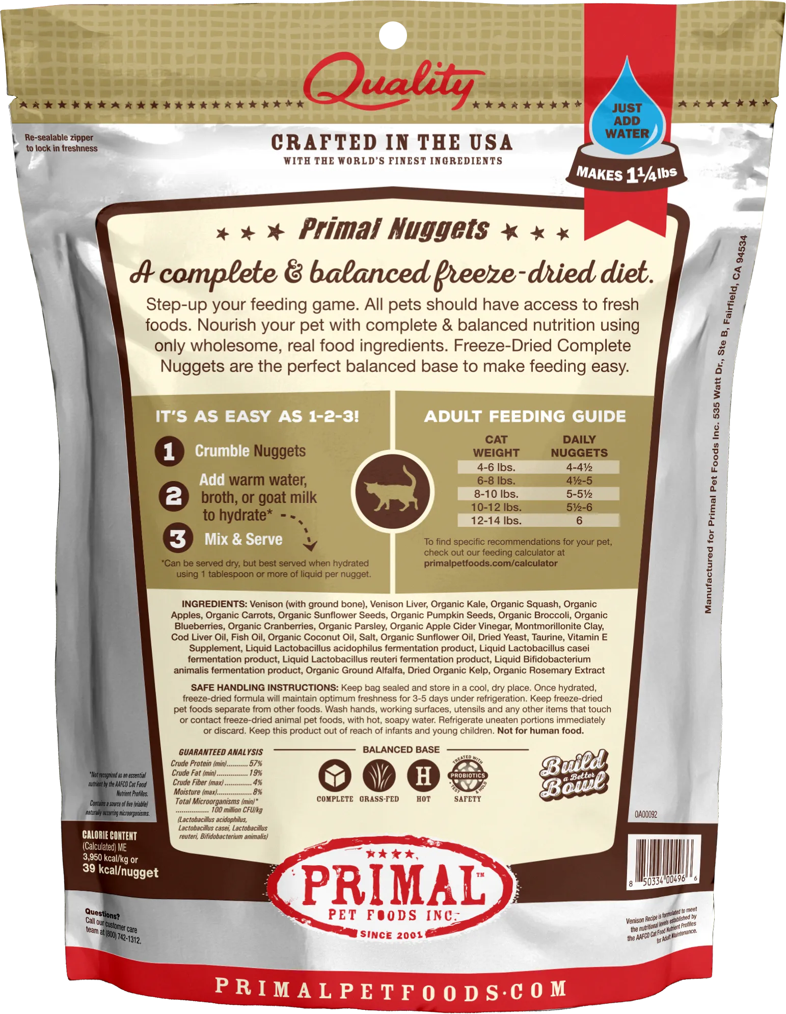 Primal Freeze Dried Nuggets Venison Formula Complete Diet for Cats