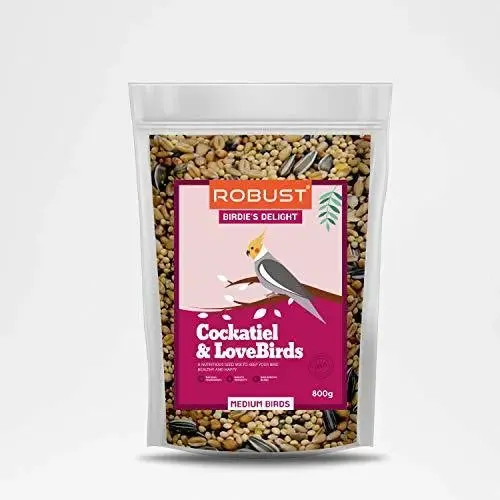 Robust Birdie's Delight | Nutritious Bird Food | for Cockateil & Lovebirds | Medium Birds | 800g Pack