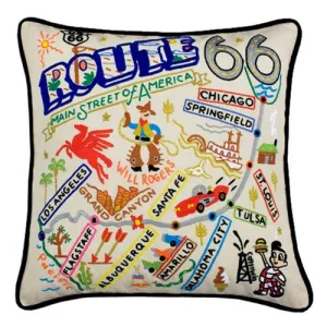 Route 66 Hand-Embroidered Pillow