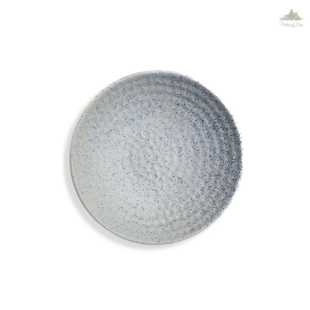 Santorini White with blue Speckles Thumbprint Bowl | Height 5 cm | Diameter 24.5 cm | Hand Painted |  Set of 1 | Ceramic Pottery | Ideal for serving food items