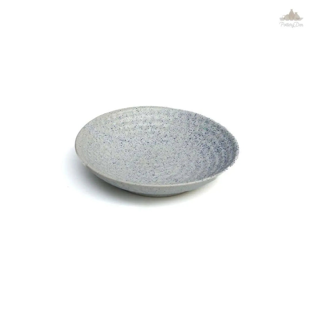 Santorini White with blue Speckles Thumbprint Bowl | Height 5 cm | Diameter 24.5 cm | Hand Painted |  Set of 1 | Ceramic Pottery | Ideal for serving food items