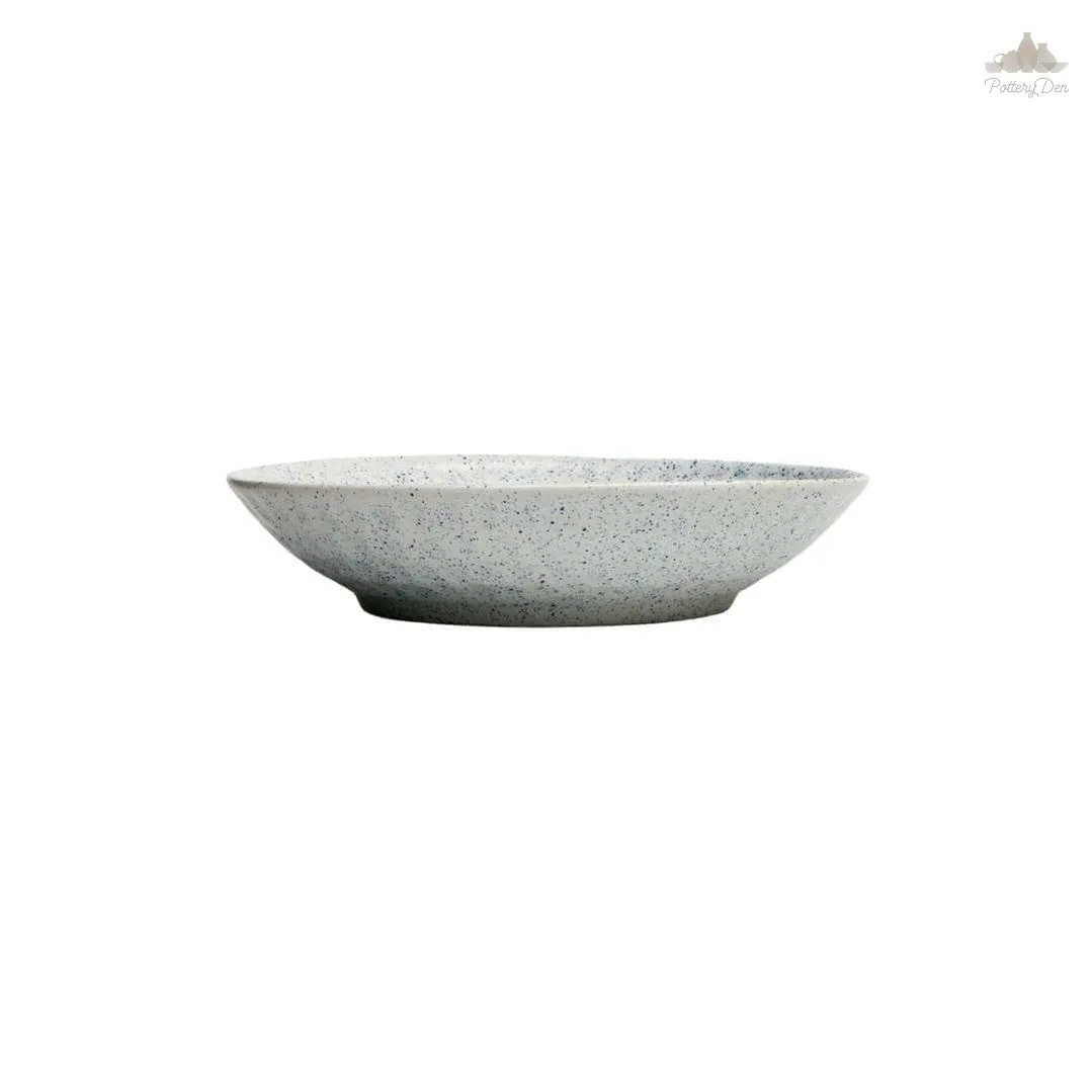 Santorini White with blue Speckles Thumbprint Bowl | Height 5 cm | Diameter 24.5 cm | Hand Painted |  Set of 1 | Ceramic Pottery | Ideal for serving food items