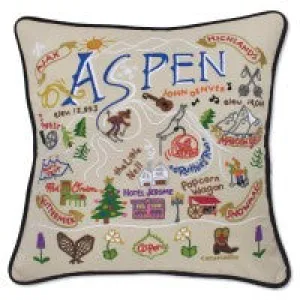 Ski Aspen Hand-Embroidered Pillow