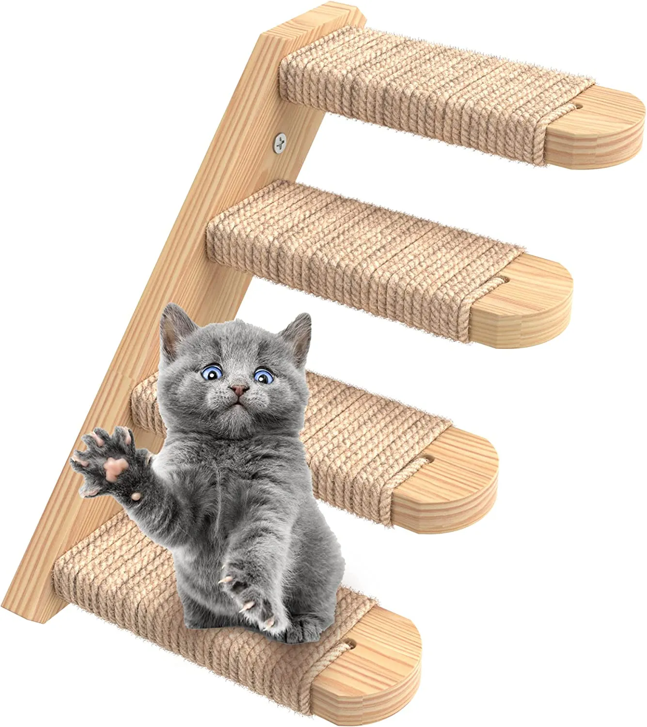 Skywin Cat Steps - Solid Rubber Wood Cat Stairs Great for Scratching and Climbing - Easy to Install Wall Mounted Cat Shelves for Playful Cats