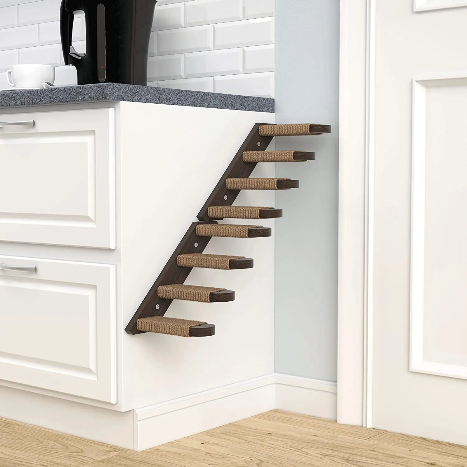 Skywin Cat Steps - Solid Rubber Wood Cat Stairs Great for Scratching and Climbing - Easy to Install Wall Mounted Cat Shelves for Playful Cats