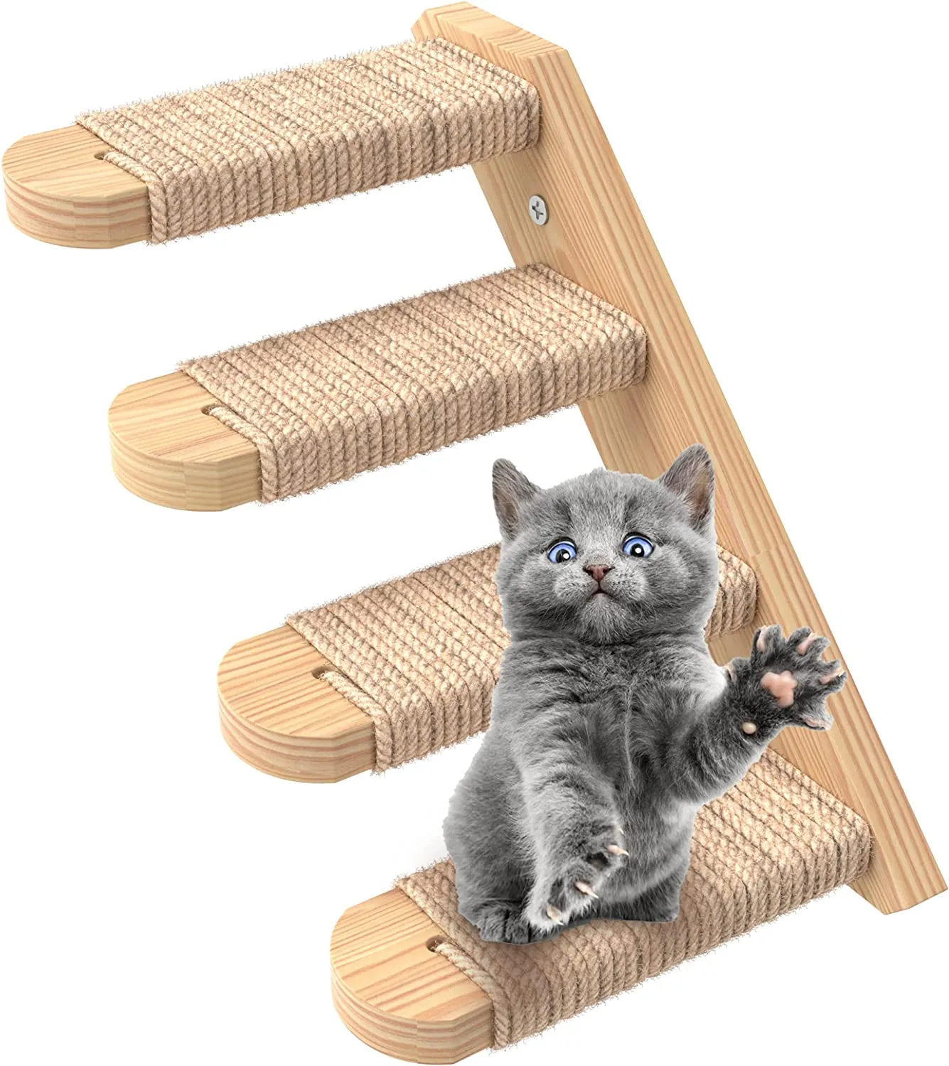 Skywin Cat Steps - Solid Rubber Wood Cat Stairs Great for Scratching and Climbing - Easy to Install Wall Mounted Cat Shelves for Playful Cats