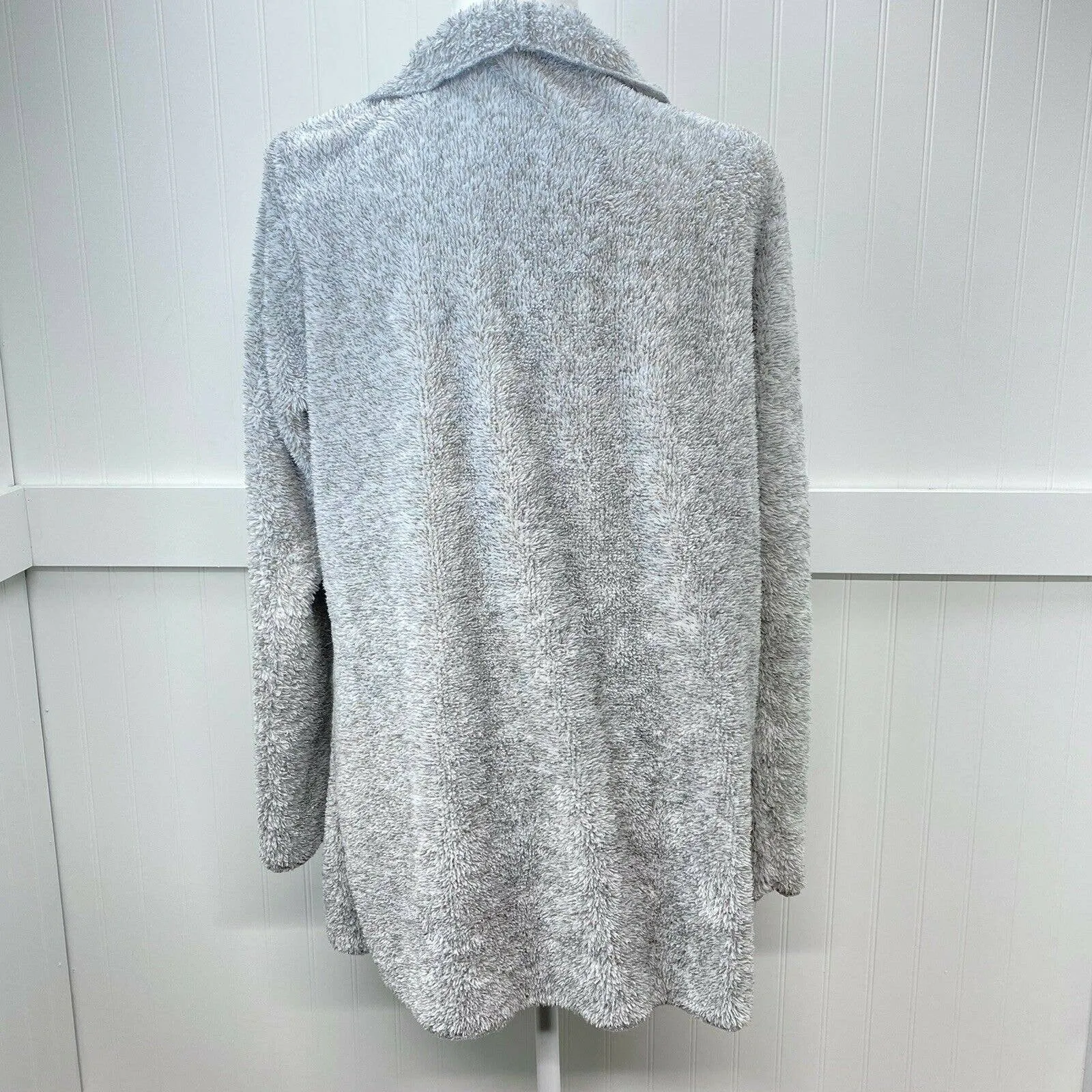 Soft Surroundings Hugs Gray Plush Poly Sherpa Cardigan Jacket Cozy Sz Medium