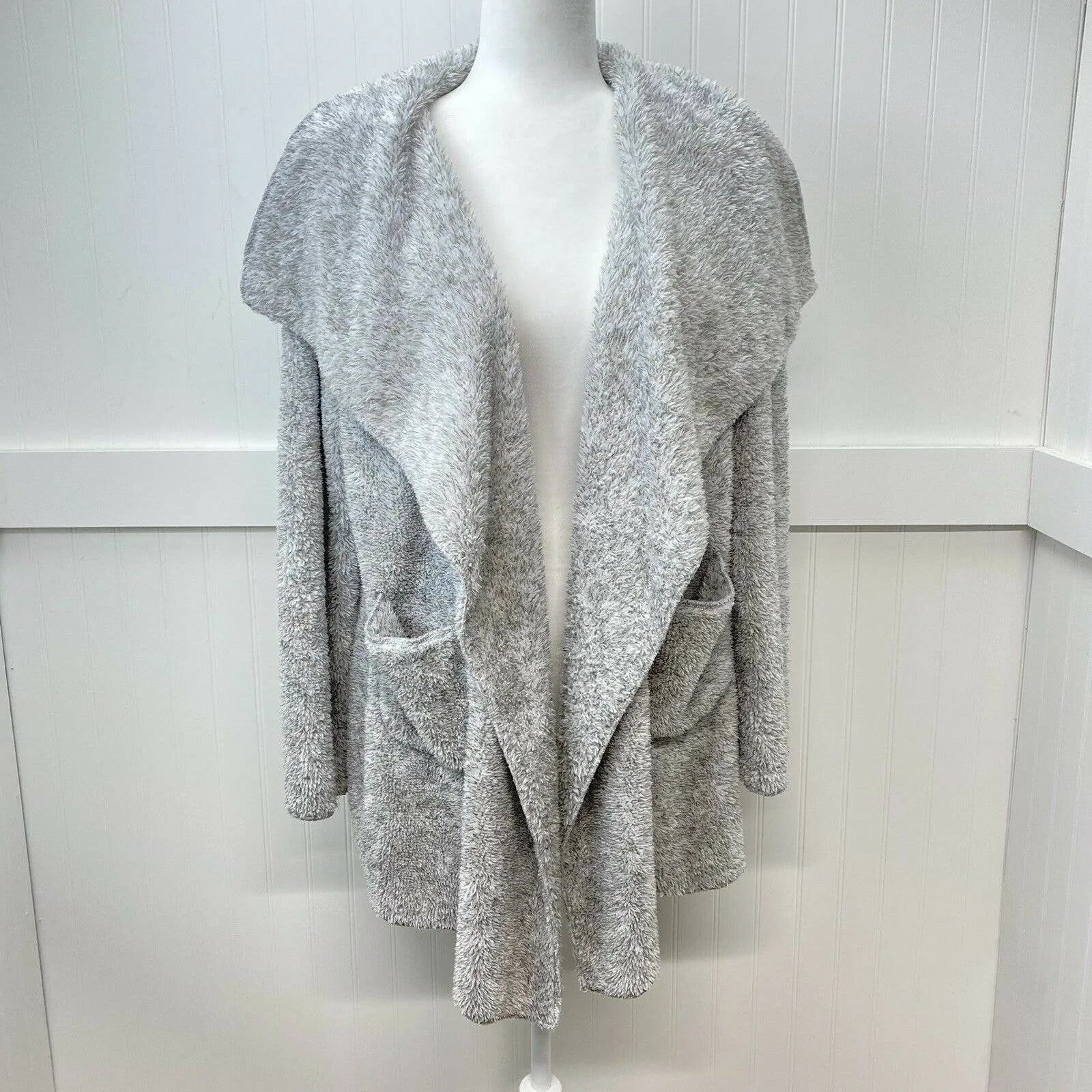 Soft Surroundings Hugs Gray Plush Poly Sherpa Cardigan Jacket Cozy Sz Medium
