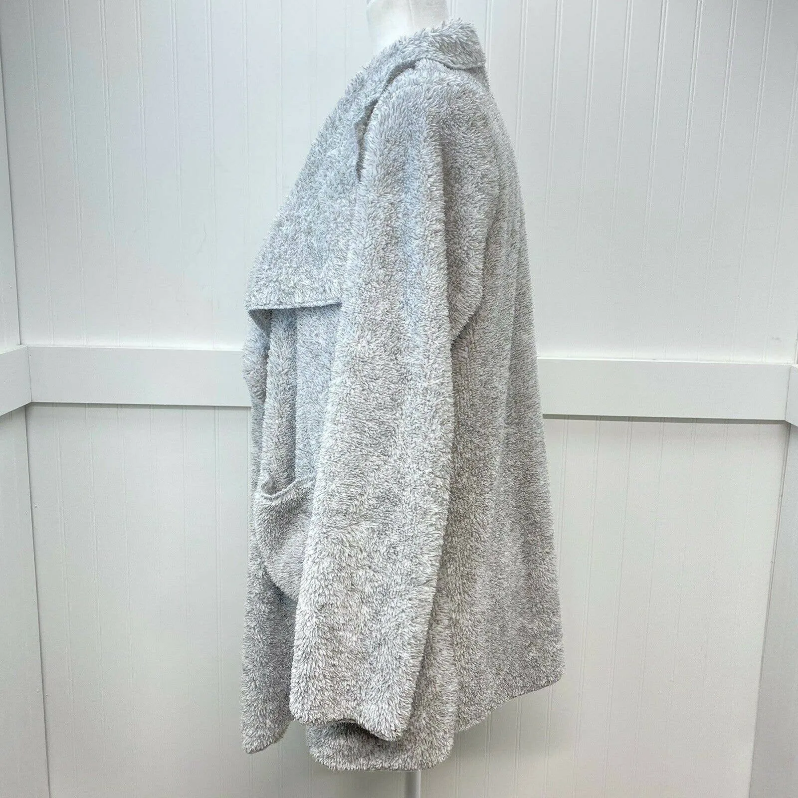 Soft Surroundings Hugs Gray Plush Poly Sherpa Cardigan Jacket Cozy Sz Medium
