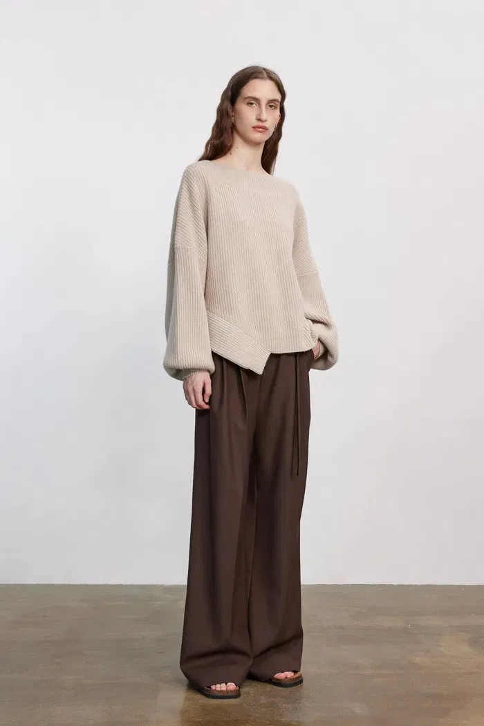Sonia Asymmetrical Hem Sweater in Merino Wool Knit