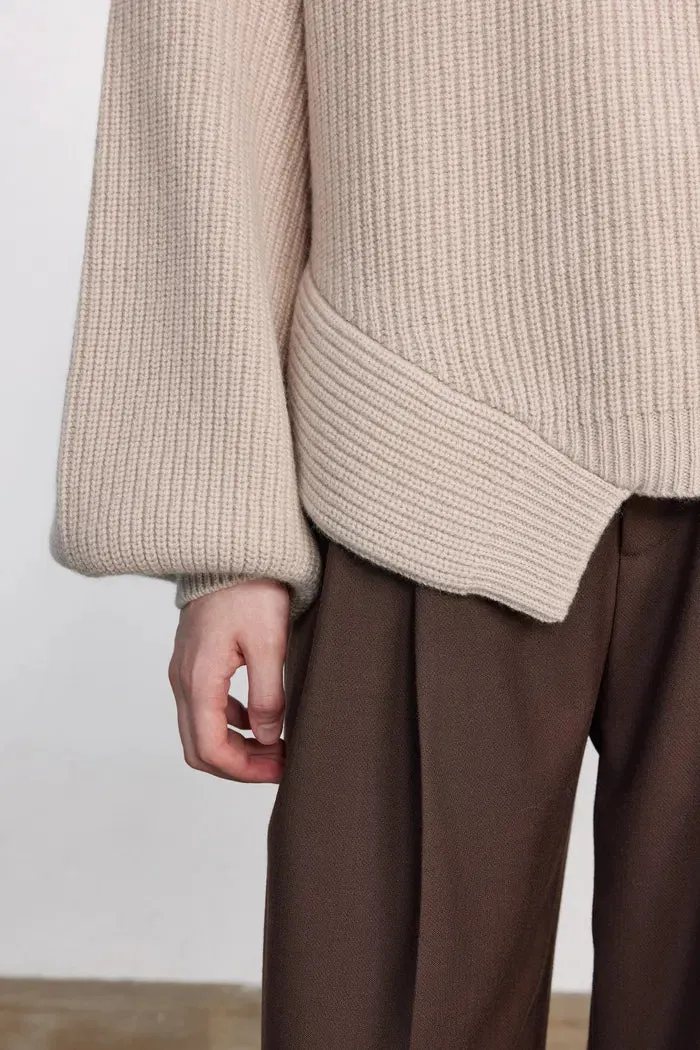 Sonia Asymmetrical Hem Sweater in Merino Wool Knit