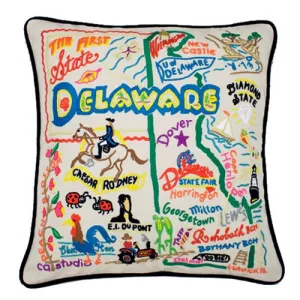 State of Delaware Hand-Embroidered Pillow