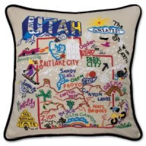 State of Utah Hand-Embroidered Pillow