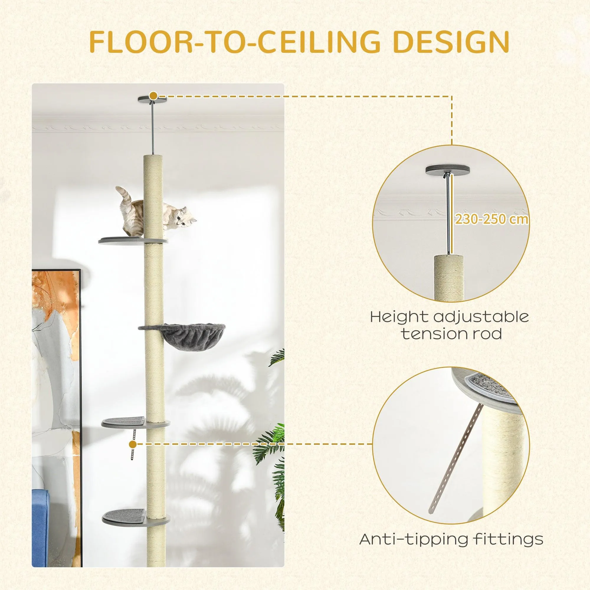 Tall Cat Tree with Hammock, Scratching Post
