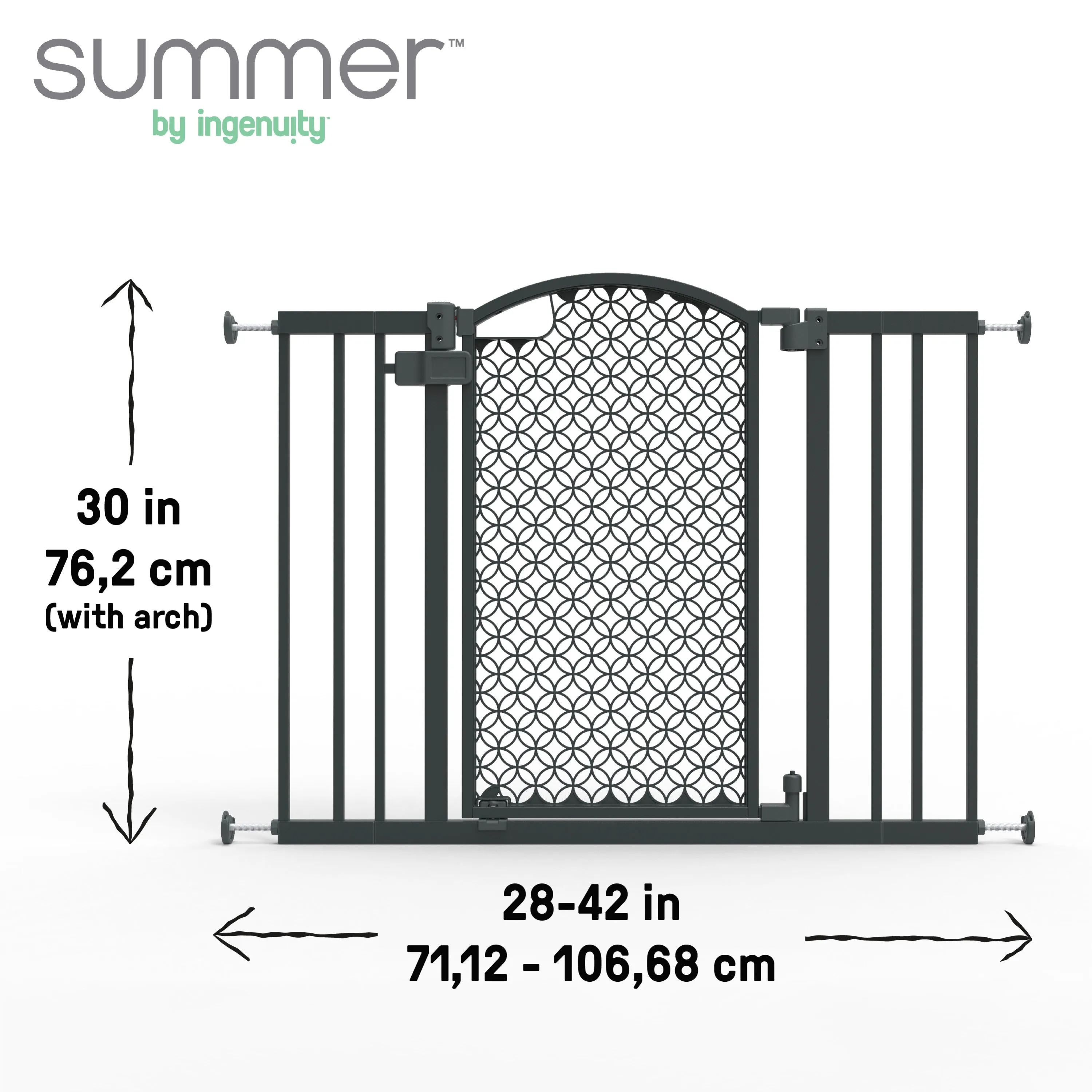The Doorway 42W Series Pet and Baby Gate, Openings 28"-42" Wide, 30" Tall, Grey