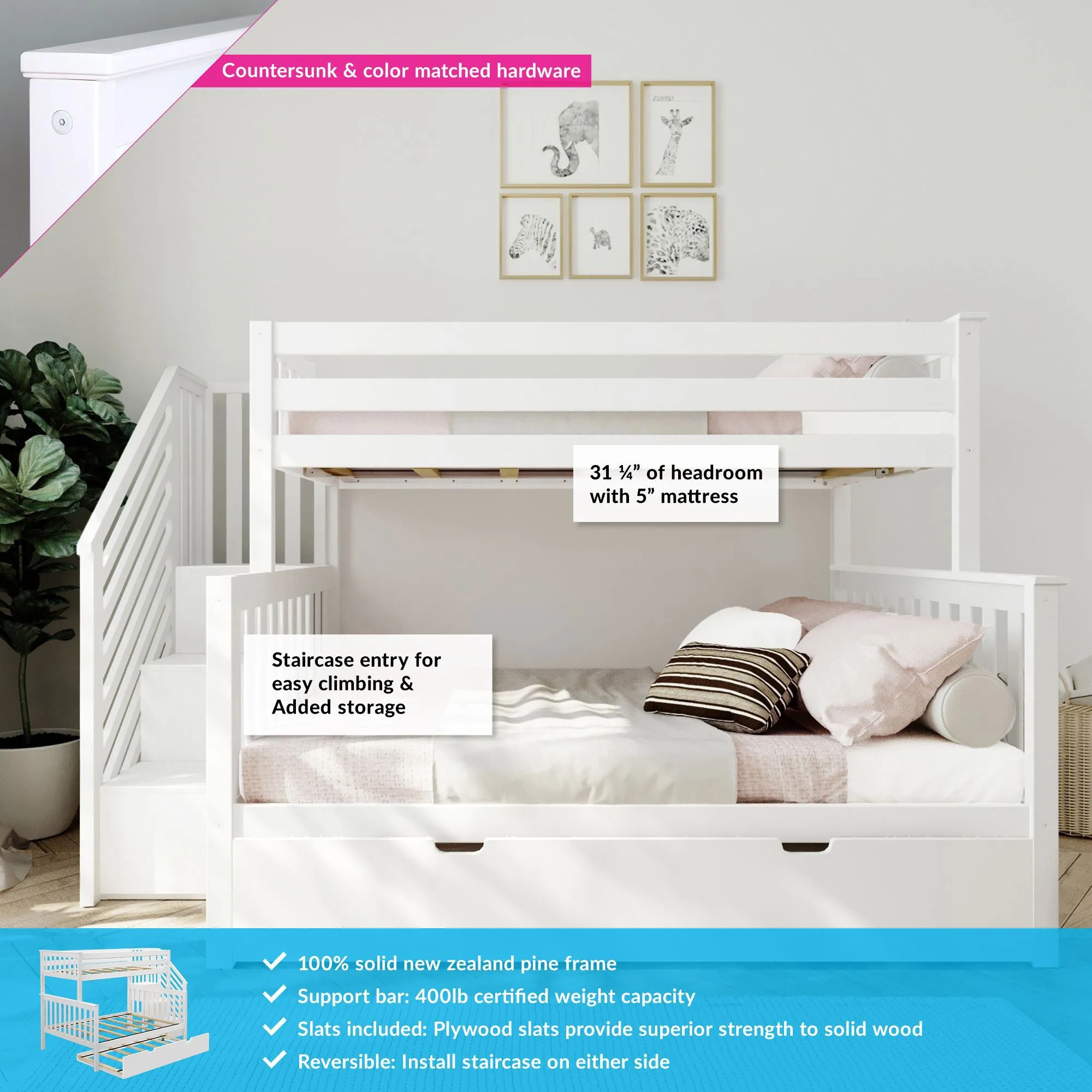 Twin Over Full Bunk Bed With Stairs & Trundle