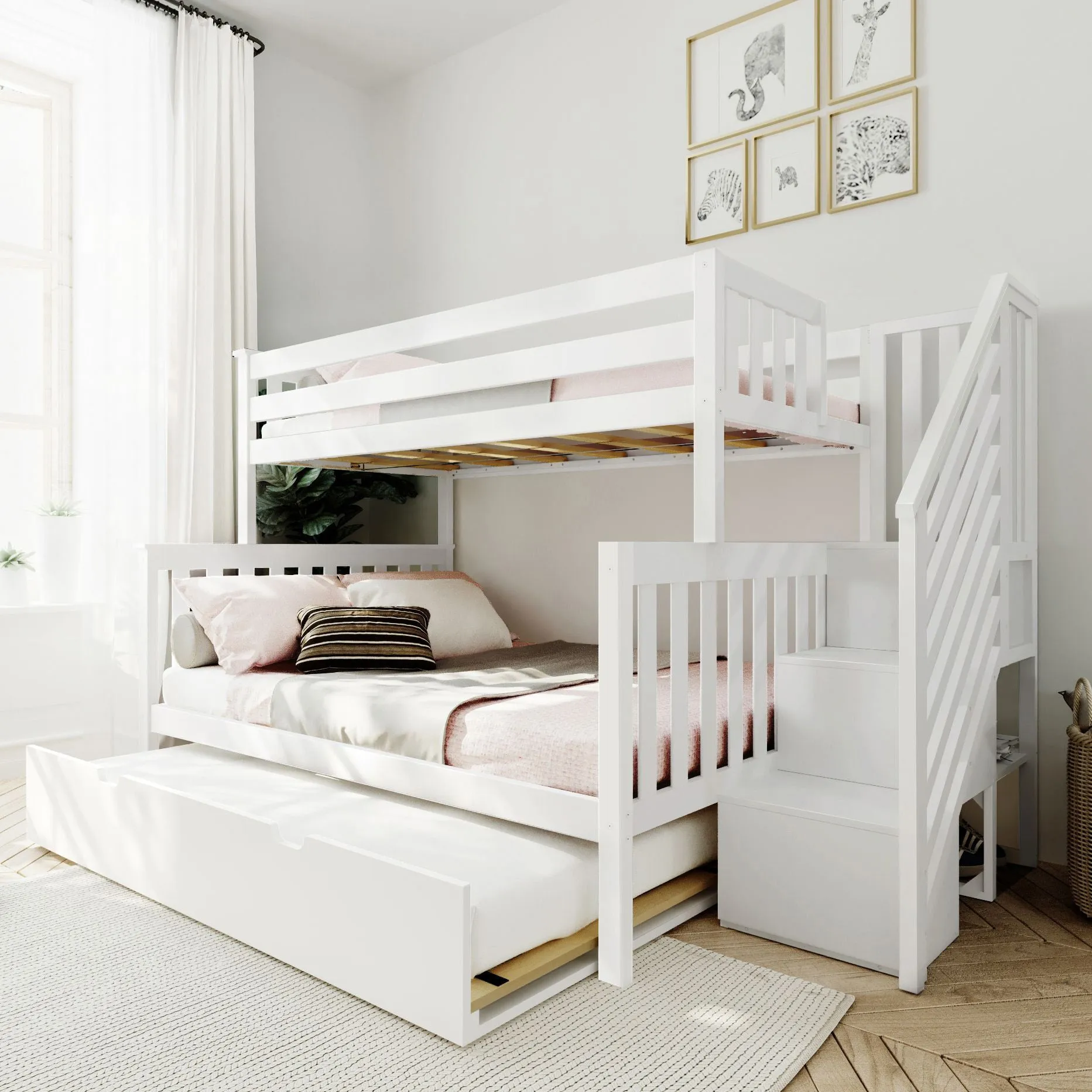 Twin Over Full Bunk Bed With Stairs & Trundle