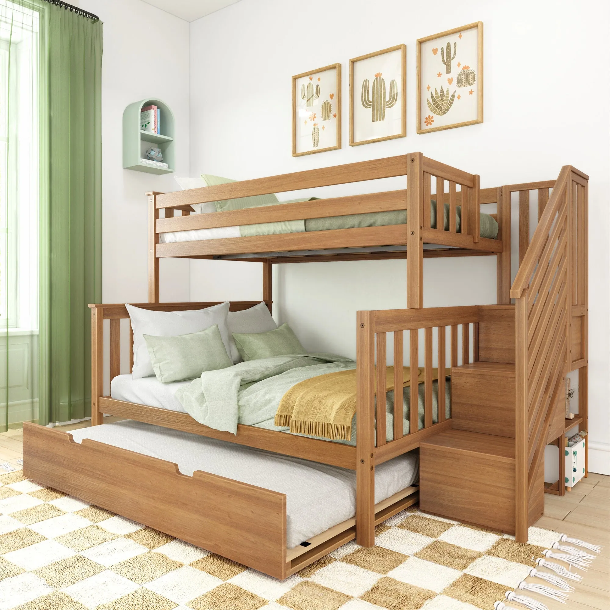 Twin Over Full Bunk Bed With Stairs & Trundle