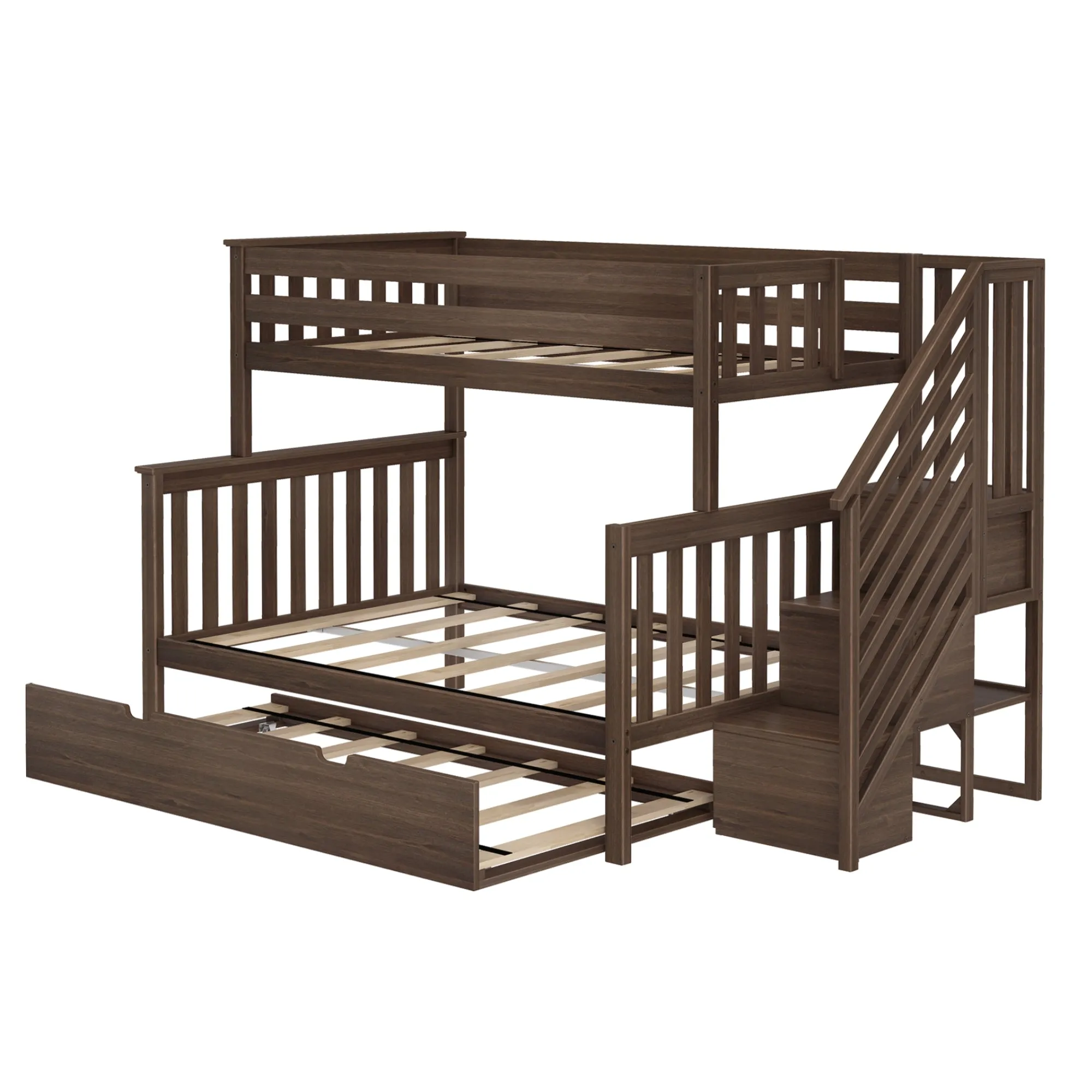 Twin Over Full Bunk Bed With Stairs & Trundle