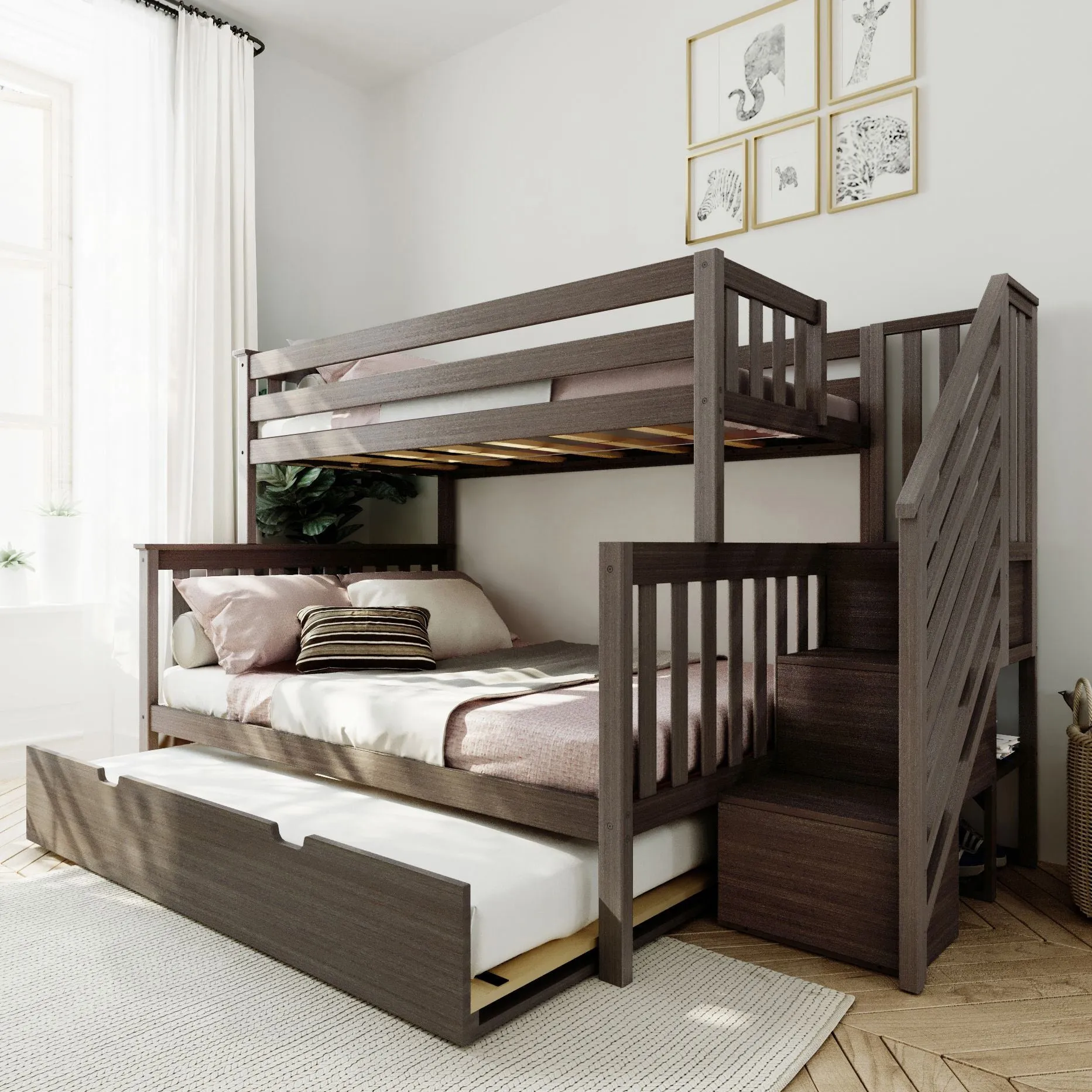 Twin Over Full Bunk Bed With Stairs & Trundle