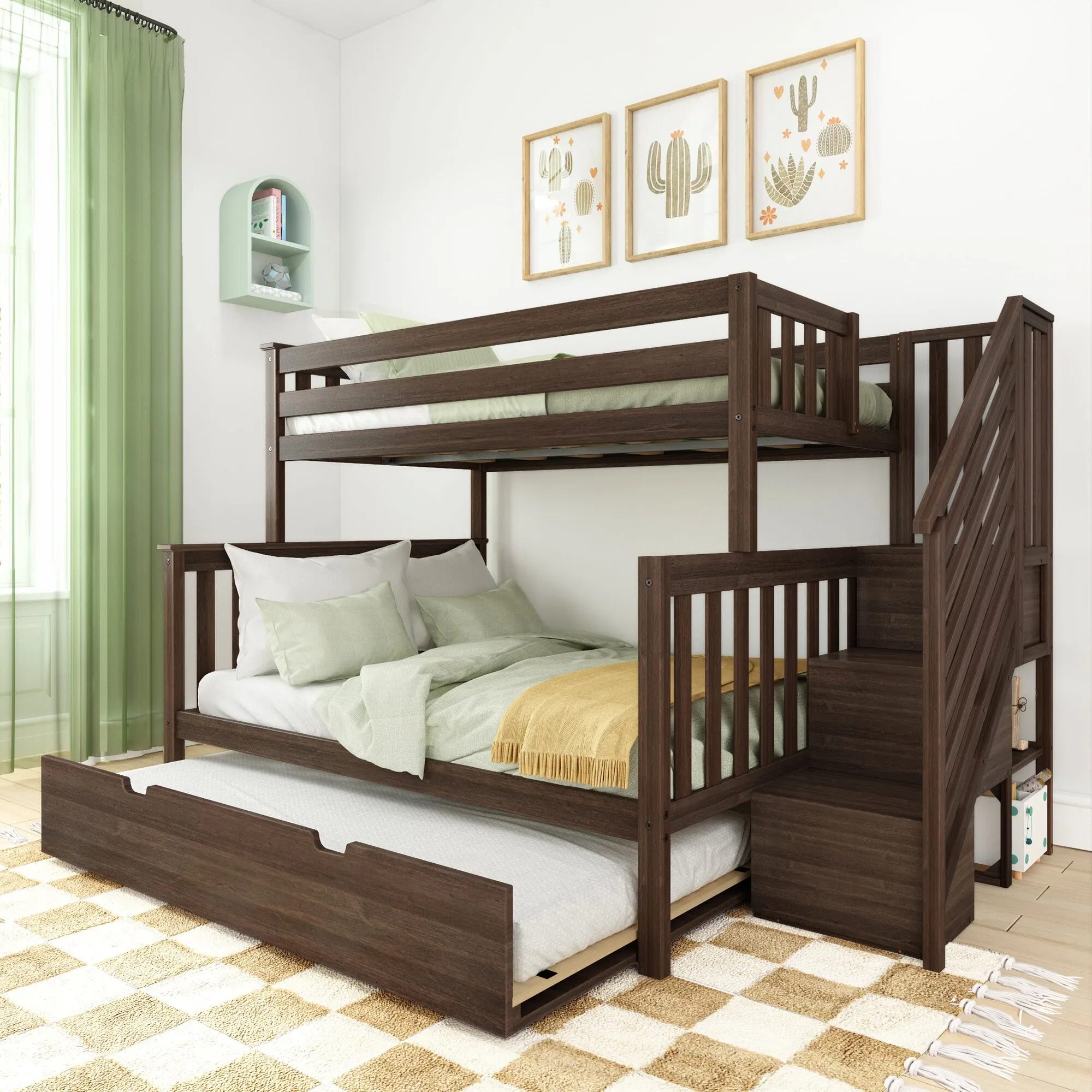Twin Over Full Bunk Bed With Stairs & Trundle